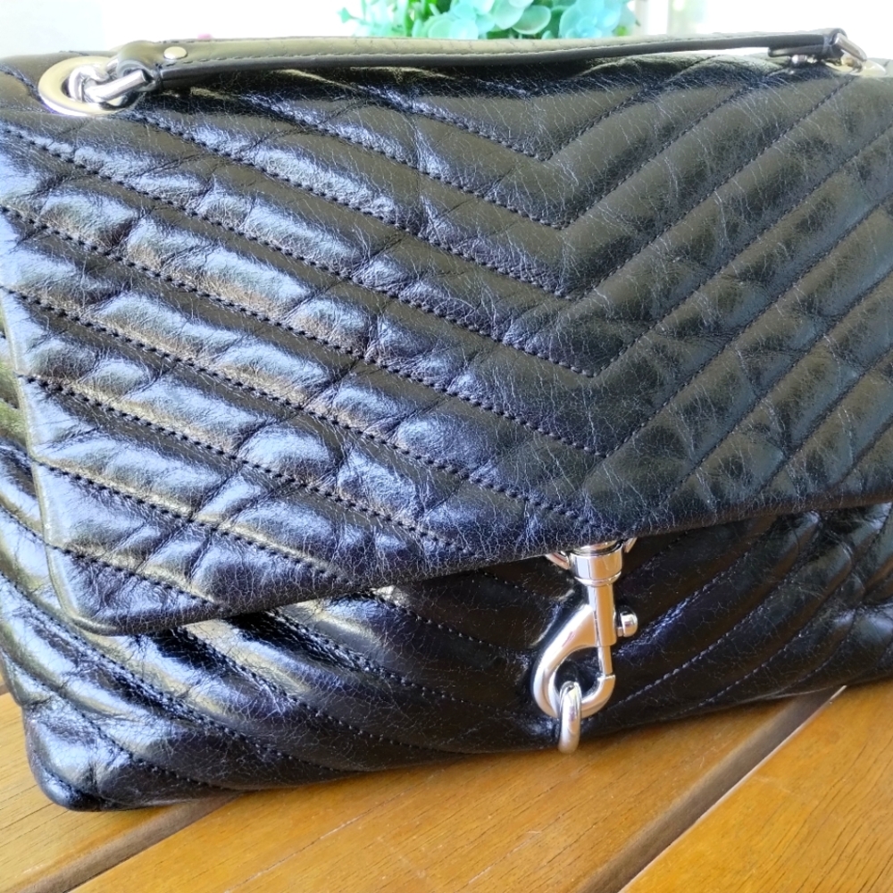 Rebecca Minkoff Large Edie Shoulder bag black wrinkled leather handbag
